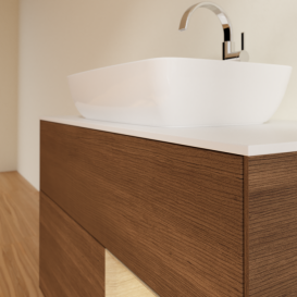 Тумба под раковину Villeroy & Boch Finion 100х50,1 см с подсветкой МДФ шпон грецкого ореха/стекло белое матовое F781PCGN