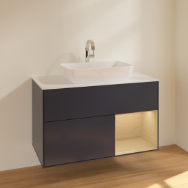 Тумба под раковину Villeroy & Boch Finion 100х50,1 см с подсветкой МДФ темно-синий матовый лак/стекло белое матовое F781PCHG