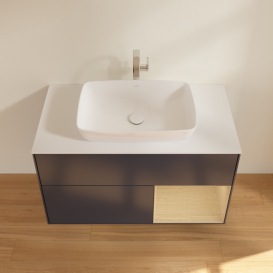 Тумба под раковину Villeroy & Boch Finion 100х50,1 см с подсветкой МДФ темно-синий матовый лак/стекло белое матовое F781PCHG