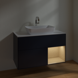 Тумба под раковину Villeroy & Boch Finion 100х50,1 см с подсветкой МДФ темно-синий матовый лак/стекло белое матовое F781PCHG