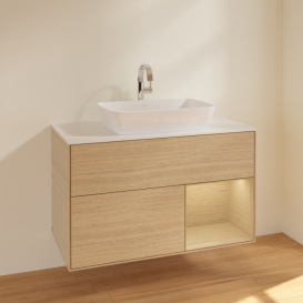 Тумба под раковину Villeroy & Boch Finion 100х50,1 см с подсветкой МДФ шпон дуба/стекло белое матовое F781PCPC