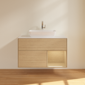 Тумба под раковину Villeroy & Boch Finion 100х50,1 см с подсветкой МДФ шпон дуба/стекло белое матовое F781PCPC