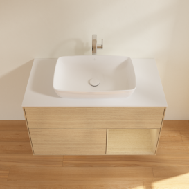 Тумба под раковину Villeroy & Boch Finion 100х50,1 см с подсветкой МДФ шпон дуба/стекло белое матовое F781PCPC