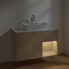 Тумба под раковину Villeroy & Boch Finion 100х50,1 см с подсветкой МДФ шпон дуба/стекло белое матовое F781PCPC
