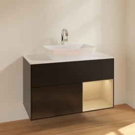 Тумба под раковину Villeroy & Boch Finion 100х50,1 см с подсветкой МДФ черный матовый лак/стекло белое матовое F781PCPD