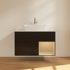 Тумба под раковину Villeroy & Boch Finion 100х50,1 см с подсветкой МДФ черный матовый лак/стекло белое матовое F781PCPD