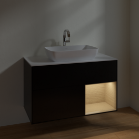 Тумба под раковину Villeroy & Boch Finion 100х50,1 см с подсветкой МДФ черный матовый лак/стекло белое матовое F781PCPD