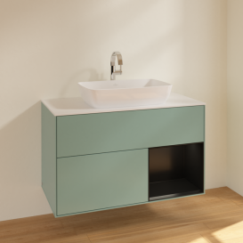 Тумба под раковину Villeroy & Boch Finion 100х50,1 см с подсветкой МДФ оливковый матовый лак/стекло белое матовое F781PDGM