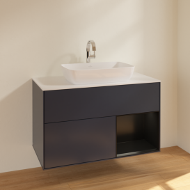 Тумба под раковину Villeroy & Boch Finion 100х50,1 см с подсветкой МДФ темно-синий матовый лак/стекло белое матовое F781PDHG