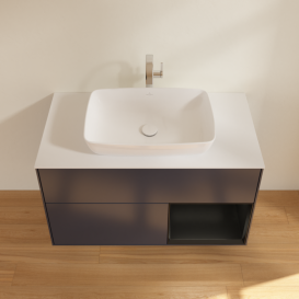 Тумба под раковину Villeroy & Boch Finion 100х50,1 см с подсветкой МДФ темно-синий матовый лак/стекло белое матовое F781PDHG