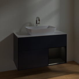 Тумба под раковину Villeroy & Boch Finion 100х50,1 см с подсветкой МДФ темно-синий матовый лак/стекло белое матовое F781PDHG