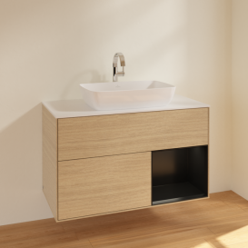 Тумба под раковину Villeroy & Boch Finion 100х50,1 см с подсветкой МДФ шпон дуба/стекло белое матовое F781PDPC