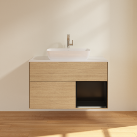 Тумба под раковину Villeroy & Boch Finion 100х50,1 см с подсветкой МДФ шпон дуба/стекло белое матовое F781PDPC