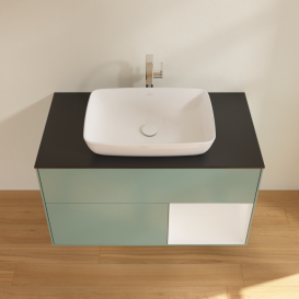 Тумба под раковину Villeroy & Boch Finion 100х50,1 см с подсветкой МДФ оливковый матовый лак/стекло черное матовое F782GFGM