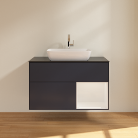 Тумба под раковину Villeroy & Boch Finion 100х50,1 см с подсветкой МДФ темно-синий матовый лак/стекло черное матовое F782GFHG