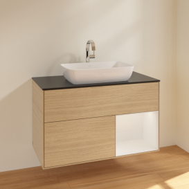 Тумба под раковину Villeroy & Boch Finion 100х50,1 см с подсветкой МДФ шпон дуба/стекло черное матовое F782GFPC