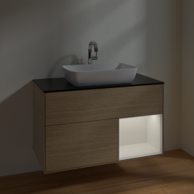 Тумба под раковину Villeroy & Boch Finion 100х50,1 см с подсветкой МДФ шпон дуба/стекло черное матовое F782GFPC