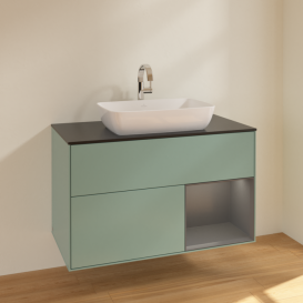 Тумба под раковину Villeroy & Boch Finion 100х50,1 см с подсветкой МДФ оливковый матовый лак/стекло черное матовое F782GKGM