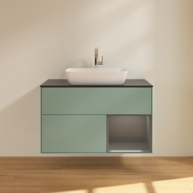 Тумба под раковину Villeroy & Boch Finion 100х50,1 см с подсветкой МДФ оливковый матовый лак/стекло черное матовое F782GKGM