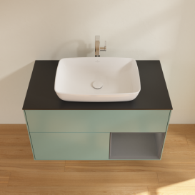 Тумба под раковину Villeroy & Boch Finion 100х50,1 см с подсветкой МДФ оливковый матовый лак/стекло черное матовое F782GKGM