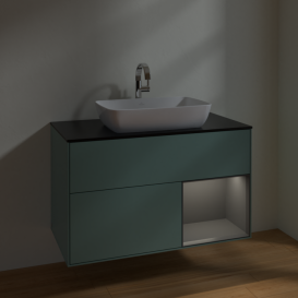 Тумба под раковину Villeroy & Boch Finion 100х50,1 см с подсветкой МДФ оливковый матовый лак/стекло черное матовое F782GKGM