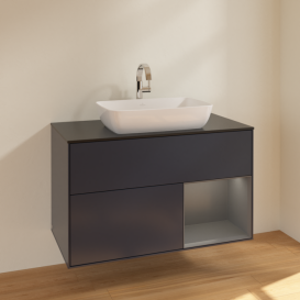 	Тумба под раковину Villeroy & Boch Finion 100х50,1 см с подсветкой МДФ темно-синий матовый лак/стекло черное матовое F782GKHG