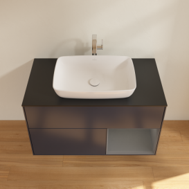 	Тумба под раковину Villeroy & Boch Finion 100х50,1 см с подсветкой МДФ темно-синий матовый лак/стекло черное матовое F782GKHG