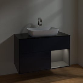 	Тумба под раковину Villeroy & Boch Finion 100х50,1 см с подсветкой МДФ темно-синий матовый лак/стекло черное матовое F782GKHG