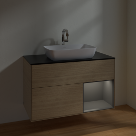 Тумба под раковину Villeroy & Boch Finion 100х50,1 см с подсветкой МДФ шпон дуба/стекло черное матовое F782GKPC