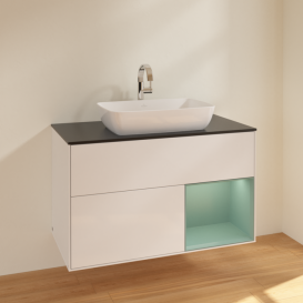 Тумба под раковину Villeroy & Boch Finion 100х50,1 см с подсветкой МДФ глянцевый белый лак/стекло черное матовое F782GMGF