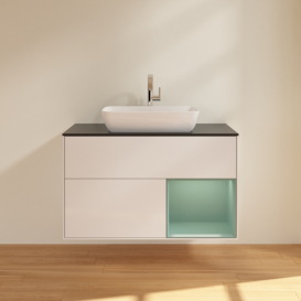 Тумба под раковину Villeroy & Boch Finion 100х50,1 см с подсветкой МДФ глянцевый белый лак/стекло черное матовое F782GMGF