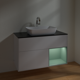 Тумба под раковину Villeroy & Boch Finion 100х50,1 см с подсветкой МДФ глянцевый белый лак/стекло черное матовое F782GMGF