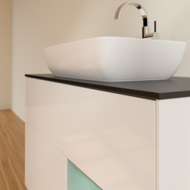 Тумба под раковину Villeroy & Boch Finion 100х50,1 см с подсветкой МДФ глянцевый белый лак/стекло черное матовое F782GMGF