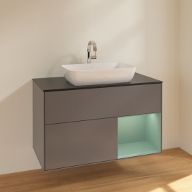 Тумба под раковину Villeroy & Boch Finion 100х50,1 см с подсветкой МДФ антрацит матовый лак/стекло черное матовое F782GMGK