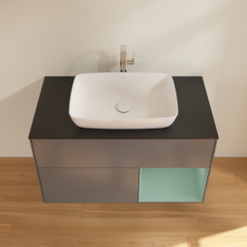 Тумба под раковину Villeroy & Boch Finion 100х50,1 см с подсветкой МДФ антрацит матовый лак/стекло черное матовое F782GMGK