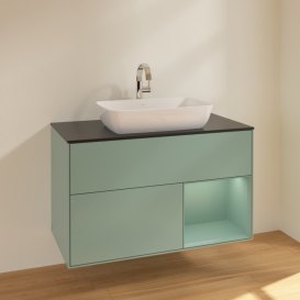 Тумба под раковину Villeroy & Boch Finion 100х50,1 см с подсветкой МДФ оливковый матовый лак/стекло черное матовое F782GMGM