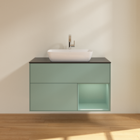 Тумба под раковину Villeroy & Boch Finion 100х50,1 см с подсветкой МДФ оливковый матовый лак/стекло черное матовое F782GMGM