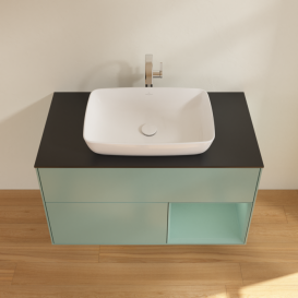 Тумба под раковину Villeroy & Boch Finion 100х50,1 см с подсветкой МДФ оливковый матовый лак/стекло черное матовое F782GMGM