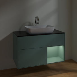 Тумба под раковину Villeroy & Boch Finion 100х50,1 см с подсветкой МДФ оливковый матовый лак/стекло черное матовое F782GMGM