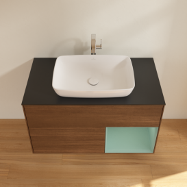 Тумба под раковину Villeroy & Boch Finion 100х50,1 см с подсветкой МДФ шпон грецкого ореха/стекло черное матовое F782GMGN