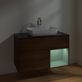 Тумба под раковину Villeroy & Boch Finion 100х50,1 см с подсветкой МДФ шпон грецкого ореха/стекло черное матовое F782GMGN