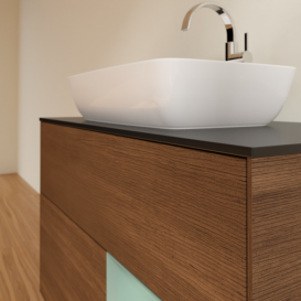 Тумба под раковину Villeroy & Boch Finion 100х50,1 см с подсветкой МДФ шпон грецкого ореха/стекло черное матовое F782GMGN