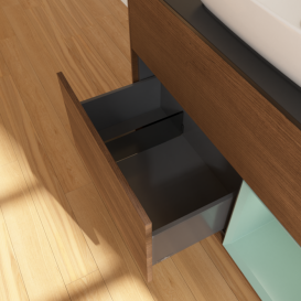 Тумба под раковину Villeroy & Boch Finion 100х50,1 см с подсветкой МДФ шпон грецкого ореха/стекло черное матовое F782GMGN