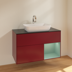 Тумба під раковину Villeroy & Boch Finion 100х50,1 см з підсвічуванням МДФ півонія матовий лак/скло чорне матове F782GMHB