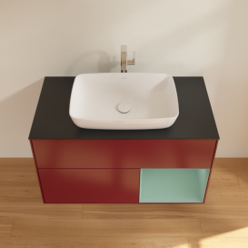 Тумба під раковину Villeroy & Boch Finion 100х50,1 см з підсвічуванням МДФ півонія матовий лак/скло чорне матове F782GMHB