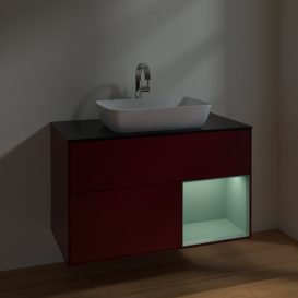 Тумба під раковину Villeroy & Boch Finion 100х50,1 см з підсвічуванням МДФ півонія матовий лак/скло чорне матове F782GMHB