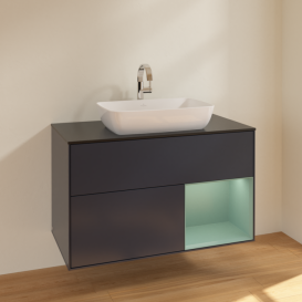 Тумба под раковину Villeroy & Boch Finion 100х50,1 см с подсветкой МДФ темно-синий матовый лак/стекло черное матовое F782GMHG