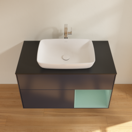 Тумба под раковину Villeroy & Boch Finion 100х50,1 см с подсветкой МДФ темно-синий матовый лак/стекло черное матовое F782GMHG