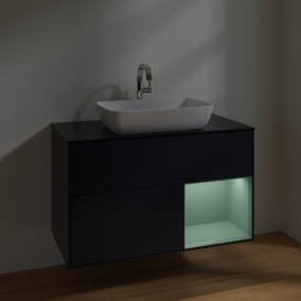 Тумба под раковину Villeroy & Boch Finion 100х50,1 см с подсветкой МДФ темно-синий матовый лак/стекло черное матовое F782GMHG