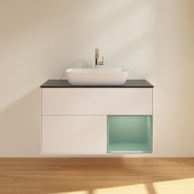 Тумба под раковину Villeroy & Boch Finion 100х50,1 см с подсветкой МДФ белый матовый лак/стекло черное матовое F782GMMT